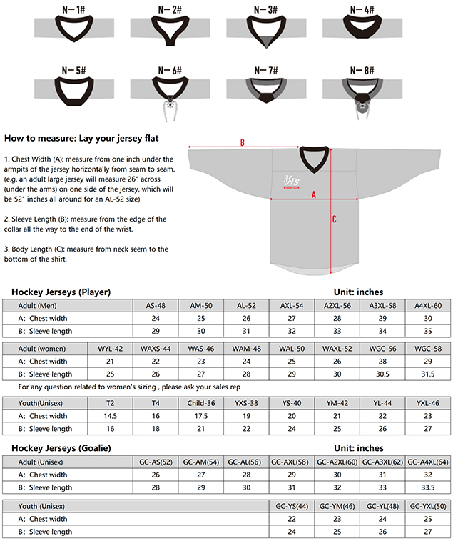 HOCKEY JERSEY SIZE CHART